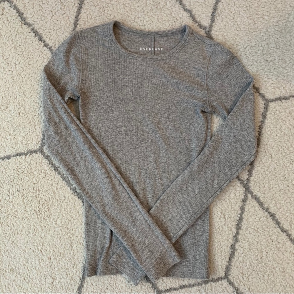 Everlane The Pime Micro Rib Long-Sleeve Crew Grey